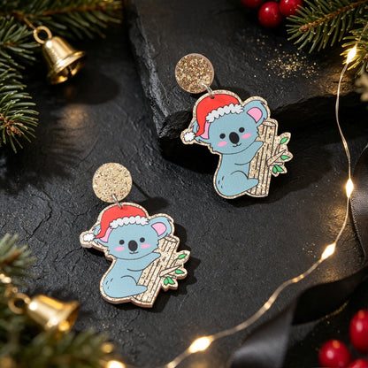 Christmas Santa Hat Koala Dangle Earring Cute Xmas Holiday Party Costume Jewelry-3