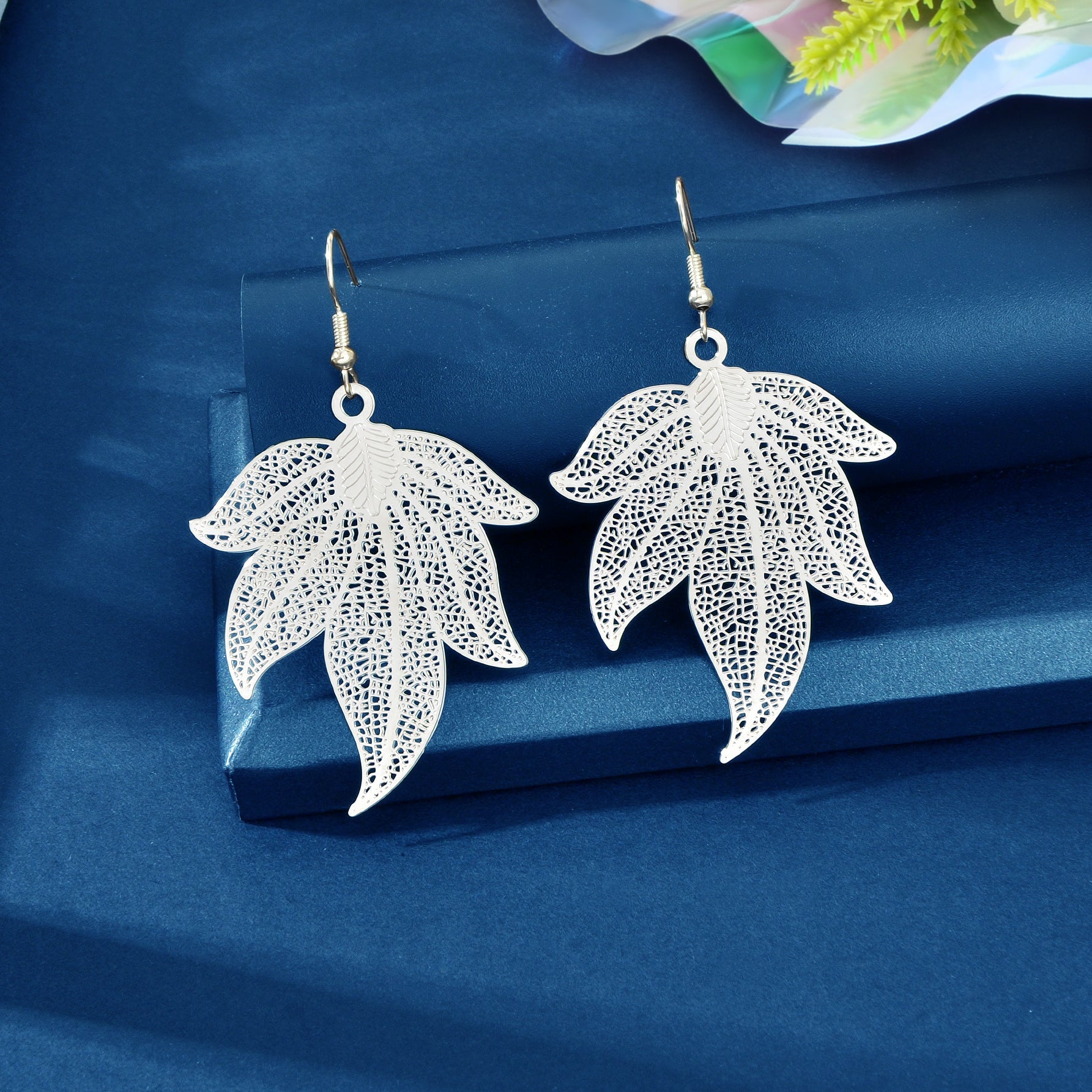 Stylish Silvery Metal Hollow Leaf Dangle Earrings Women Party Daily Summer Beach Holiday Jewelry Accessories-4