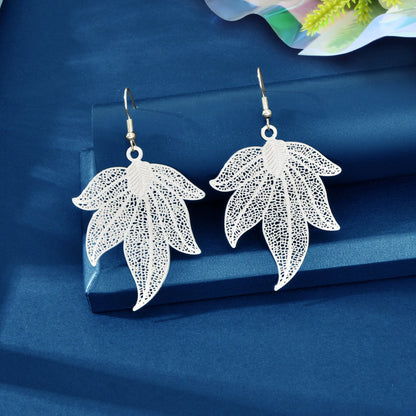Stylish Silvery Metal Hollow Leaf Dangle Earrings Women Party Daily Summer Beach Holiday Jewelry Accessories-4