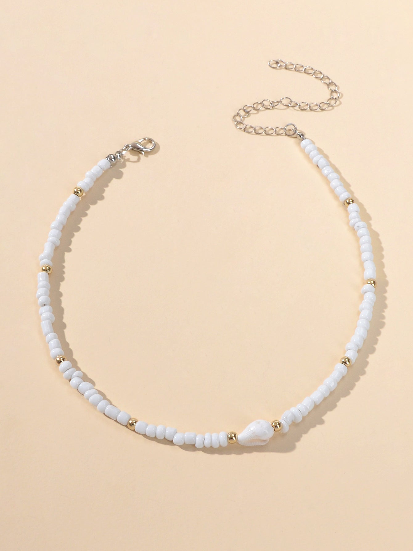 Feelontop Handmade Elegant Boho Seed Beads White Shell Necklace Choker Collar-1