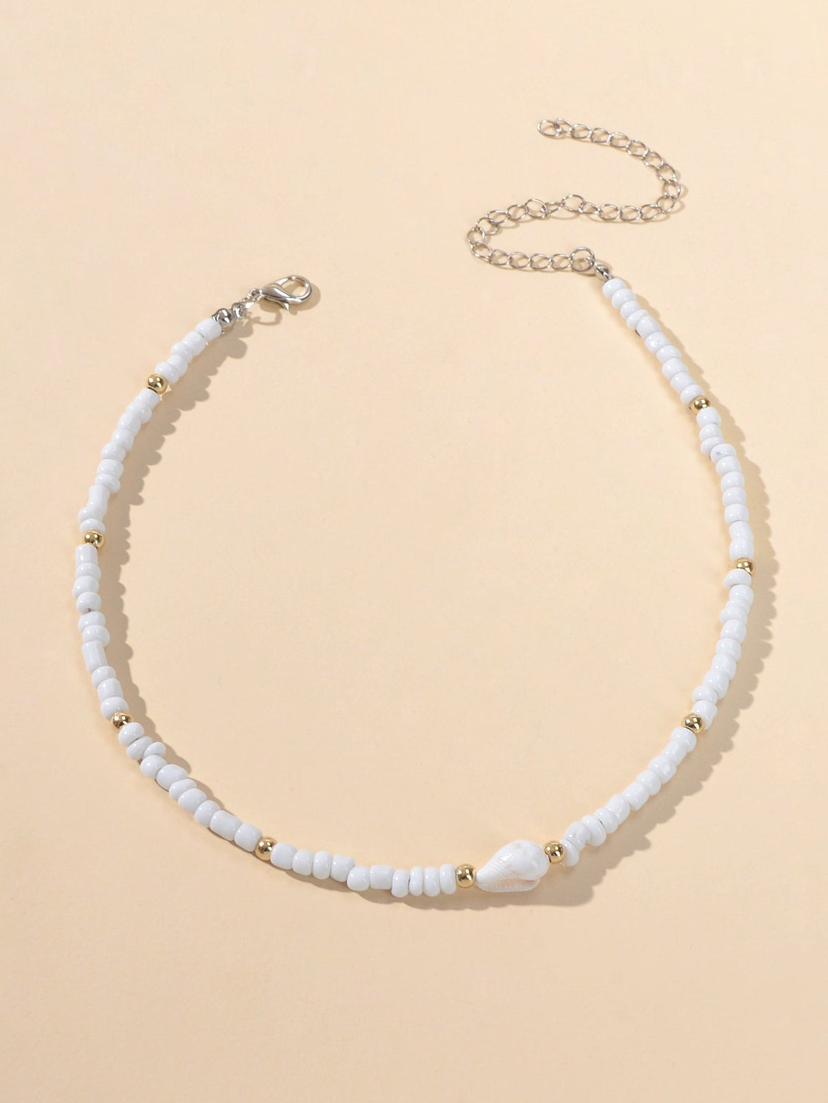 Feelontop Handmade Elegant Boho Seed Beads White Shell Necklace Choker Collar-1