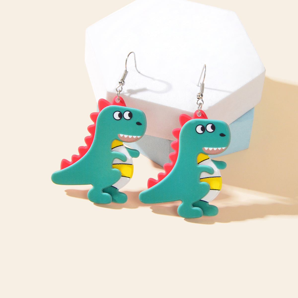 Lovely Cartoon Jewellery Design Green Acrylic Dinosaur Dangle Earrings for Women-0