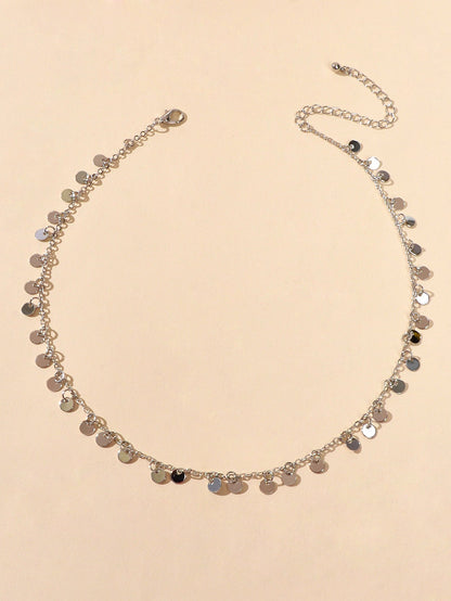 Round Disc Charm Rolo Necklace Dainty Coin Jewellery Bohemia Sequin Party Choker-3