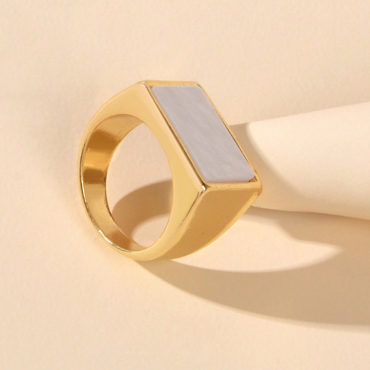 Textured Jewellery Square White Punk Gold Finger Ring Fashion Women Accessories-0