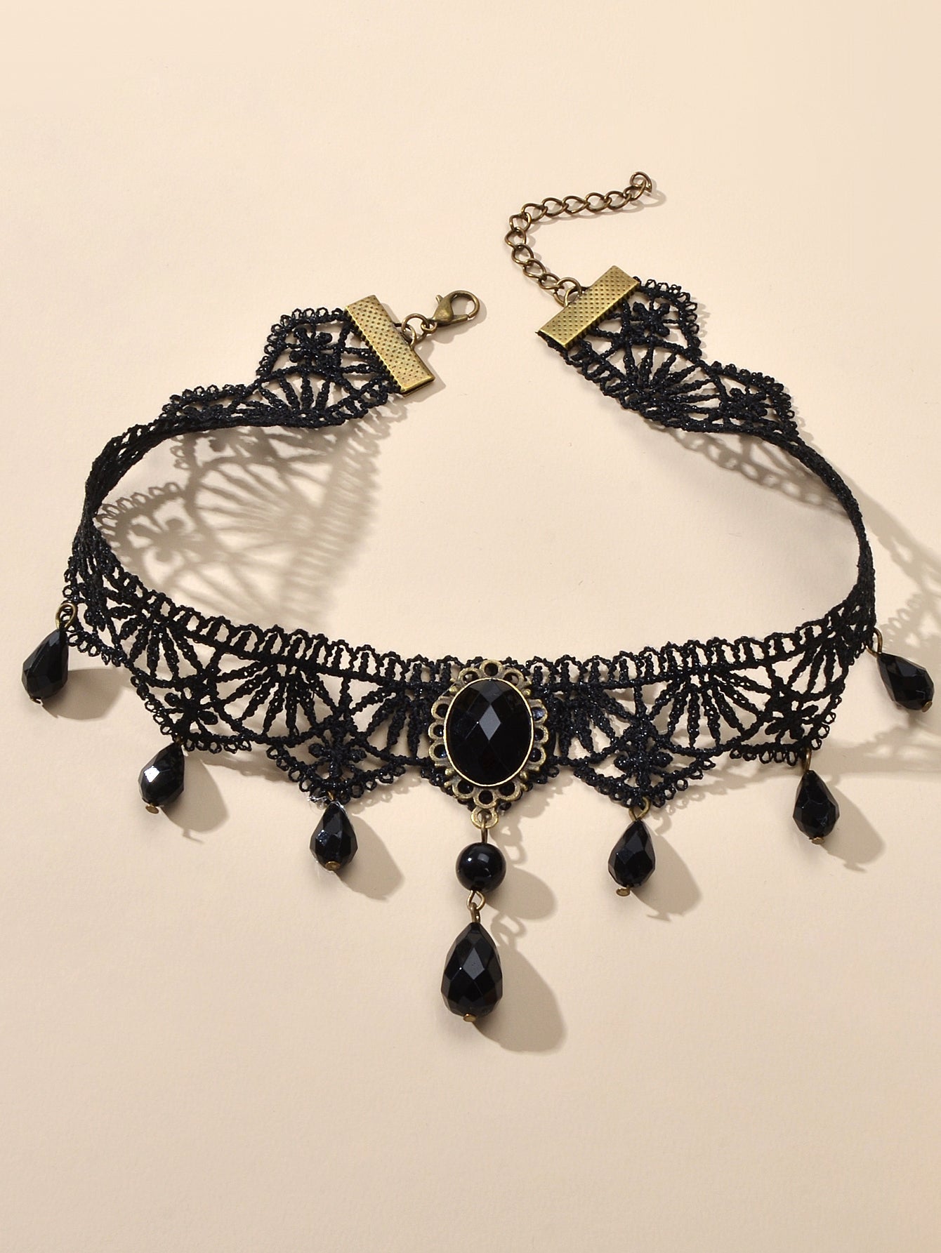 Water Drop Charm Black Lace Retro Gothic Women Choker 90s Halloween Necklace-1