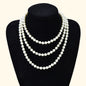 Luxurious Triple Layered White Pearl Statement Necklace Elegant Chunky Necklace-0
