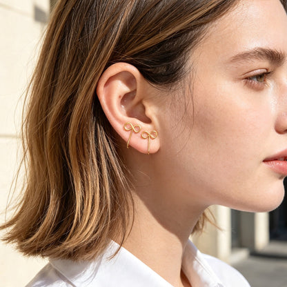 2pcs Minimal Bow Ear Cuff Gold Non-Pierced Cartilage Ear Clips Sweet Jewellery-1