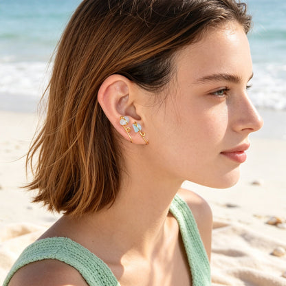 2PCS Gold Ear Cuff Blue Stone Simple Summer Beach Non-Pierced Ear Clip Earrings-0