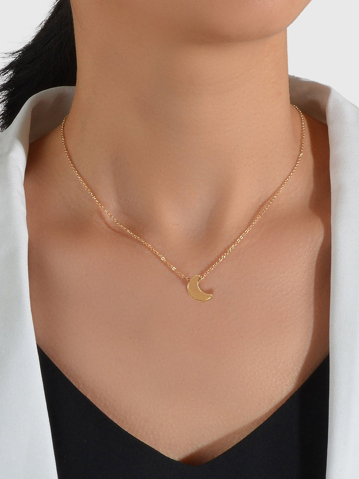 90s Gold Silver Color Chain With Tiny Moon Charm Necklace Jewellery Gifts Choker-0