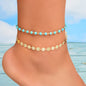 Ethnic Style Gold Silver Disc Chain Turquoise Beads Layered Anklet Foot Jewelry-4