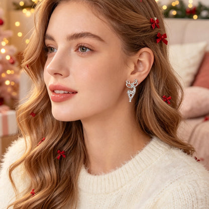 Sparkling Rhinestone Silver Reindeer Stud Earring Christmas Xmas Fashion Jewelry-0
