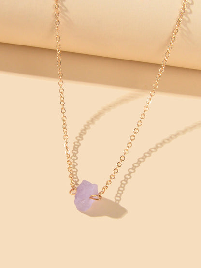 Gold Chain Natural Geometric Stone Crystal Charm Necklace Teens Collar Jewellery-1