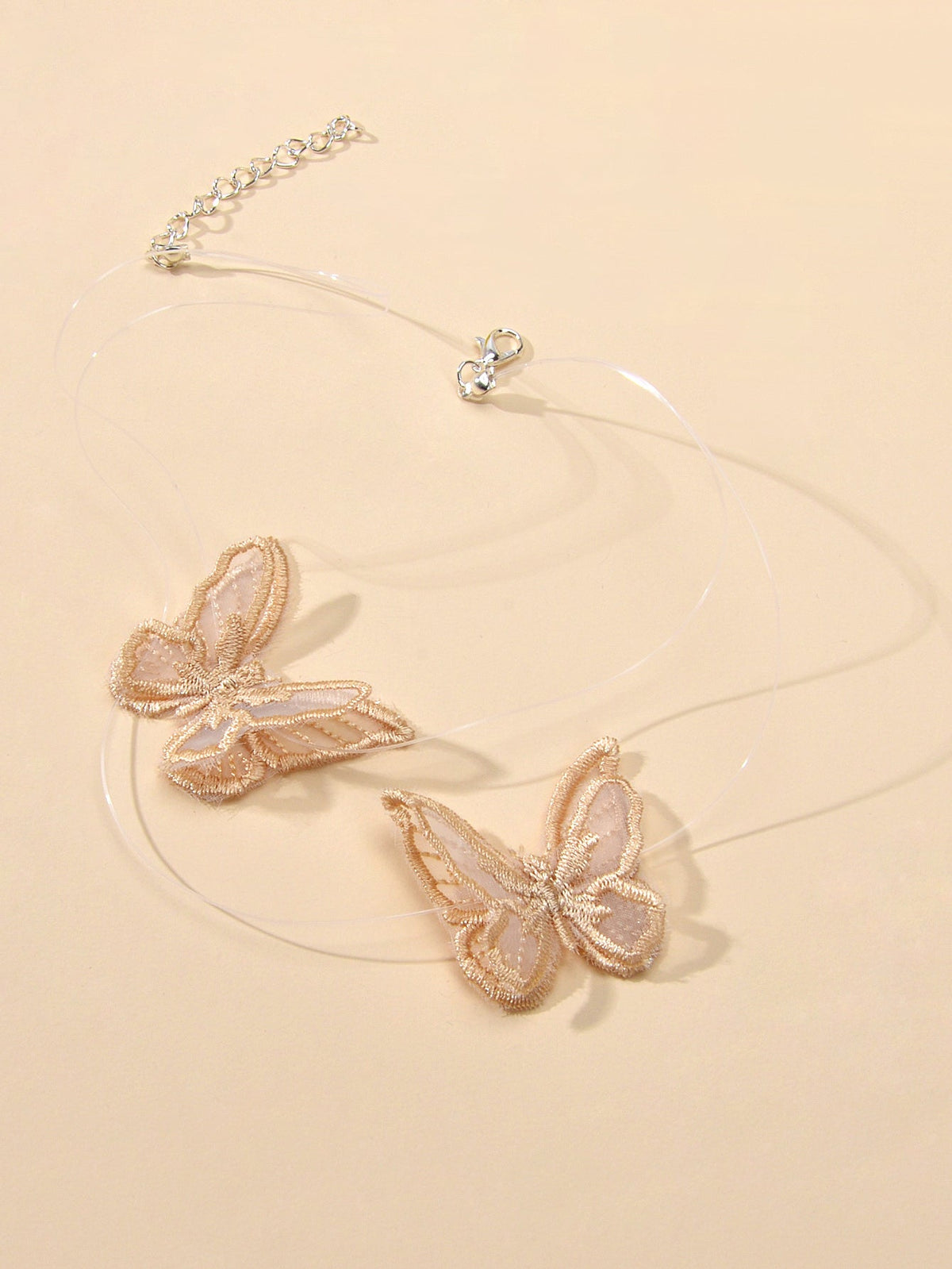 Double Layer Transparent Cord Lace Butterfly Choker Necklace Women Collar Gift-1