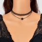 Double Layered Black Lace Short Necklace Elegant Gothic Style Choker-0