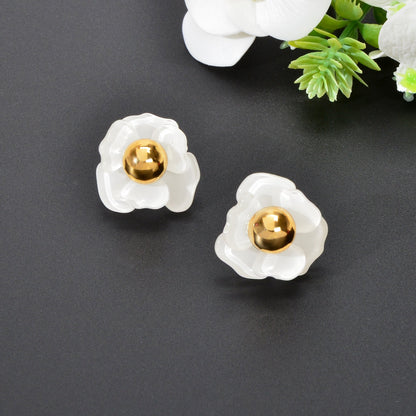 Fashionable Classic White Acrylic Flower Stud Earrings Party Dating Bridal Jewelry-1