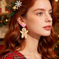 Cream Glitter Gingerbread Man Christmas Drop Earrings Festive Party Jewelry Gift-0