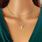 Minimalist Chic Double layer Silver Chain Heart Pendant Clavicle Party Necklace-0