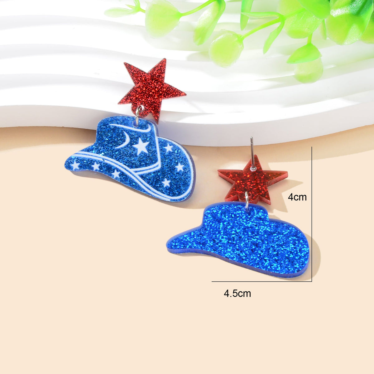 Designer Stylish Sequins Red Star Blue Cowboy Hat Acrylic Earrings Party Jewellery-3