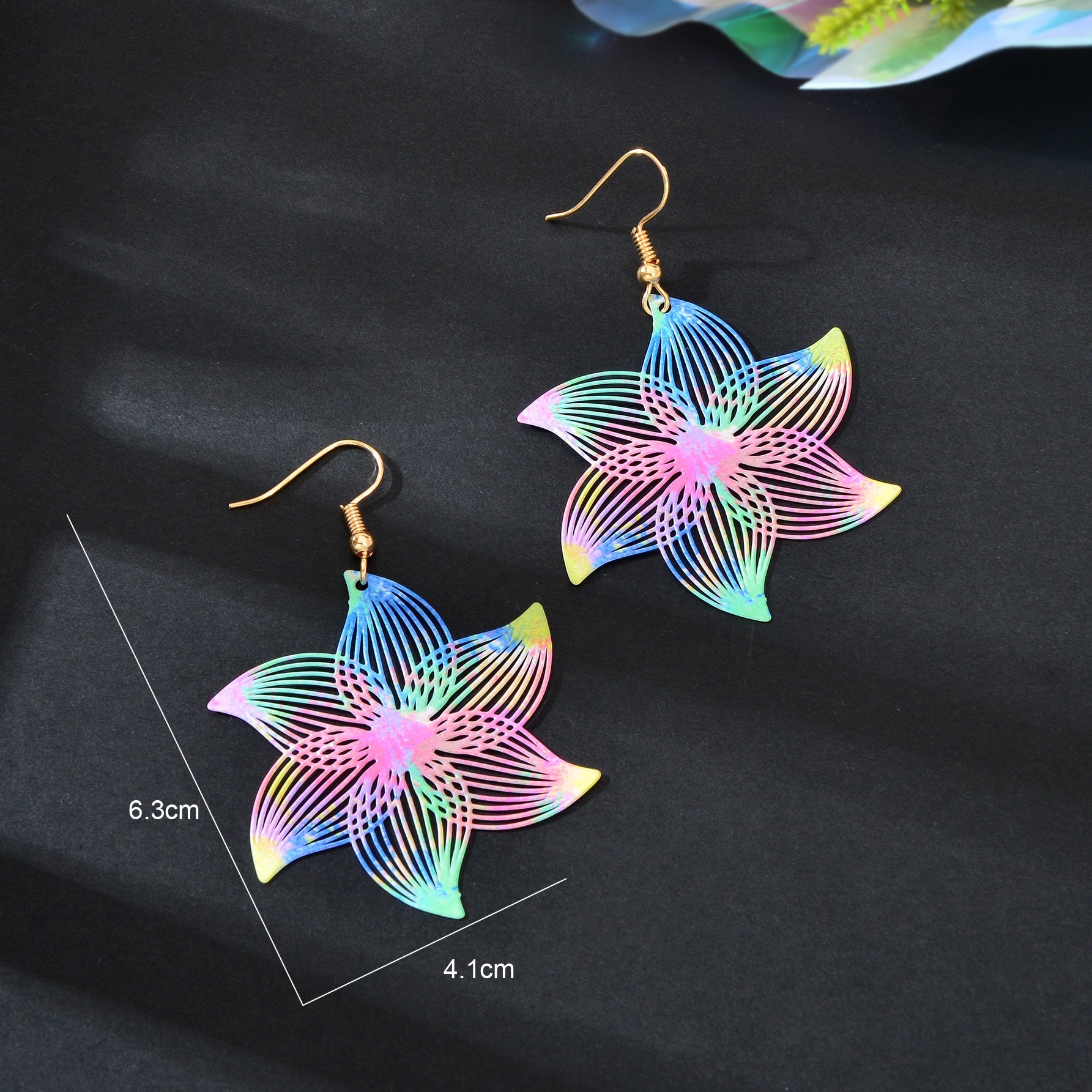 Y2k Jewelry Colorful Hollow Flower Metal Dangle Earrings Party Daily Vacation Jewelry Rave Accessories-2