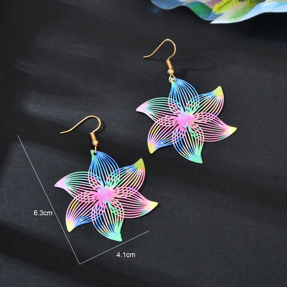 Y2k Jewelry Colorful Hollow Flower Metal Dangle Earrings Party Daily Vacation Jewelry Rave Accessories-2