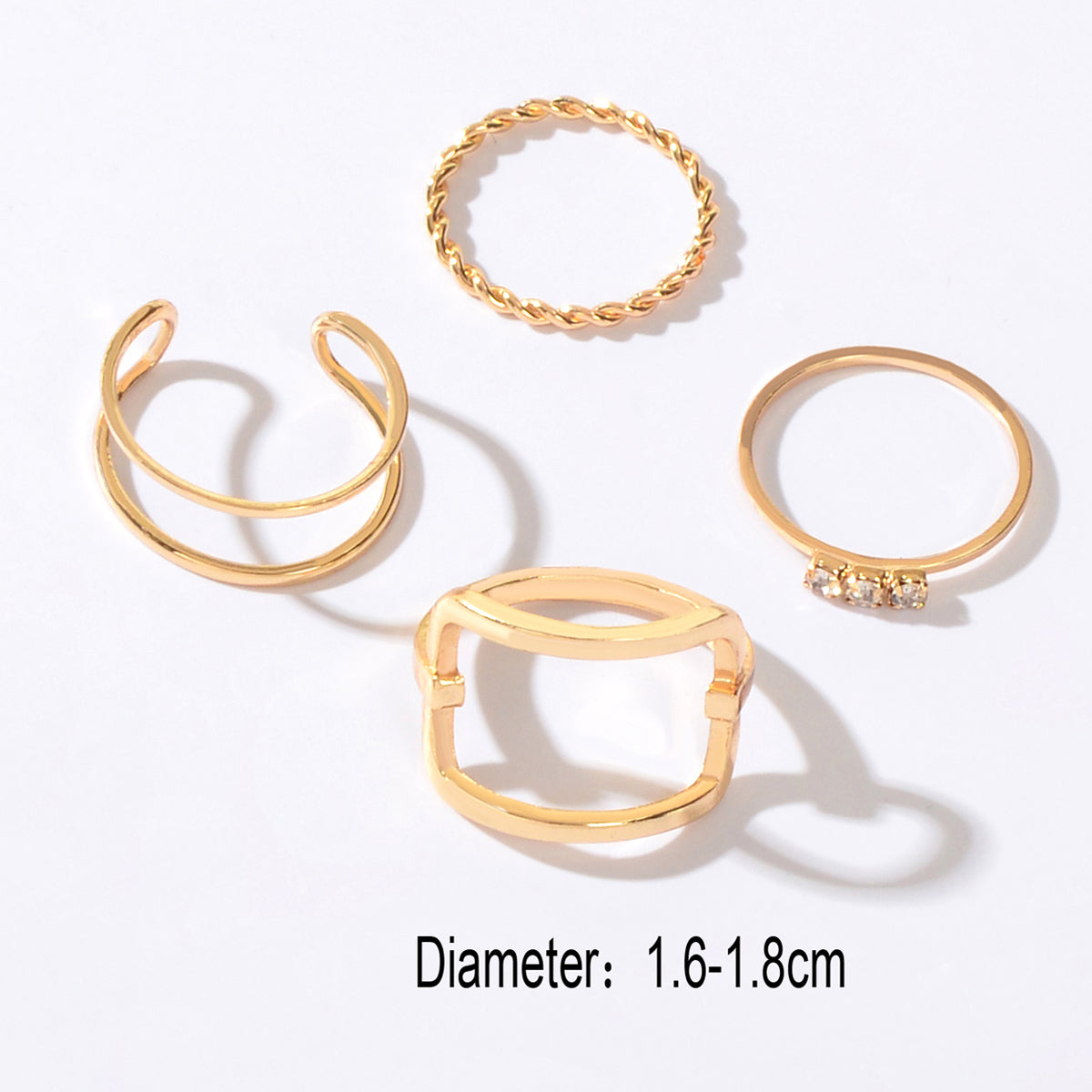 4 pcs Gold Hollow Stackable Knuckle Cuff Joint Finger Midi Rings set Size Mixed-3