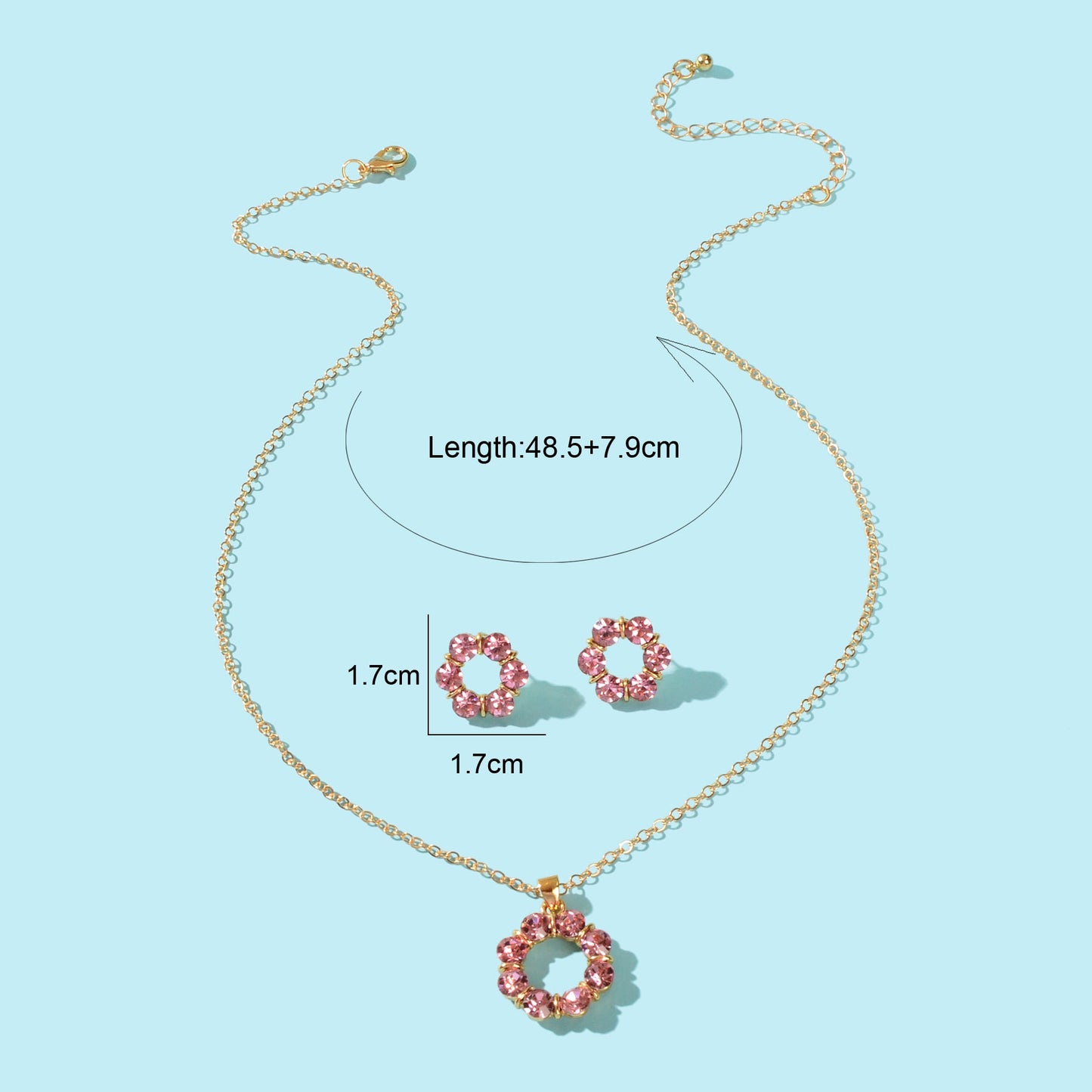 Multicolour Rainbow Round Charm Necklace Stud Earrings Girls Dainty Jewelry Set-3