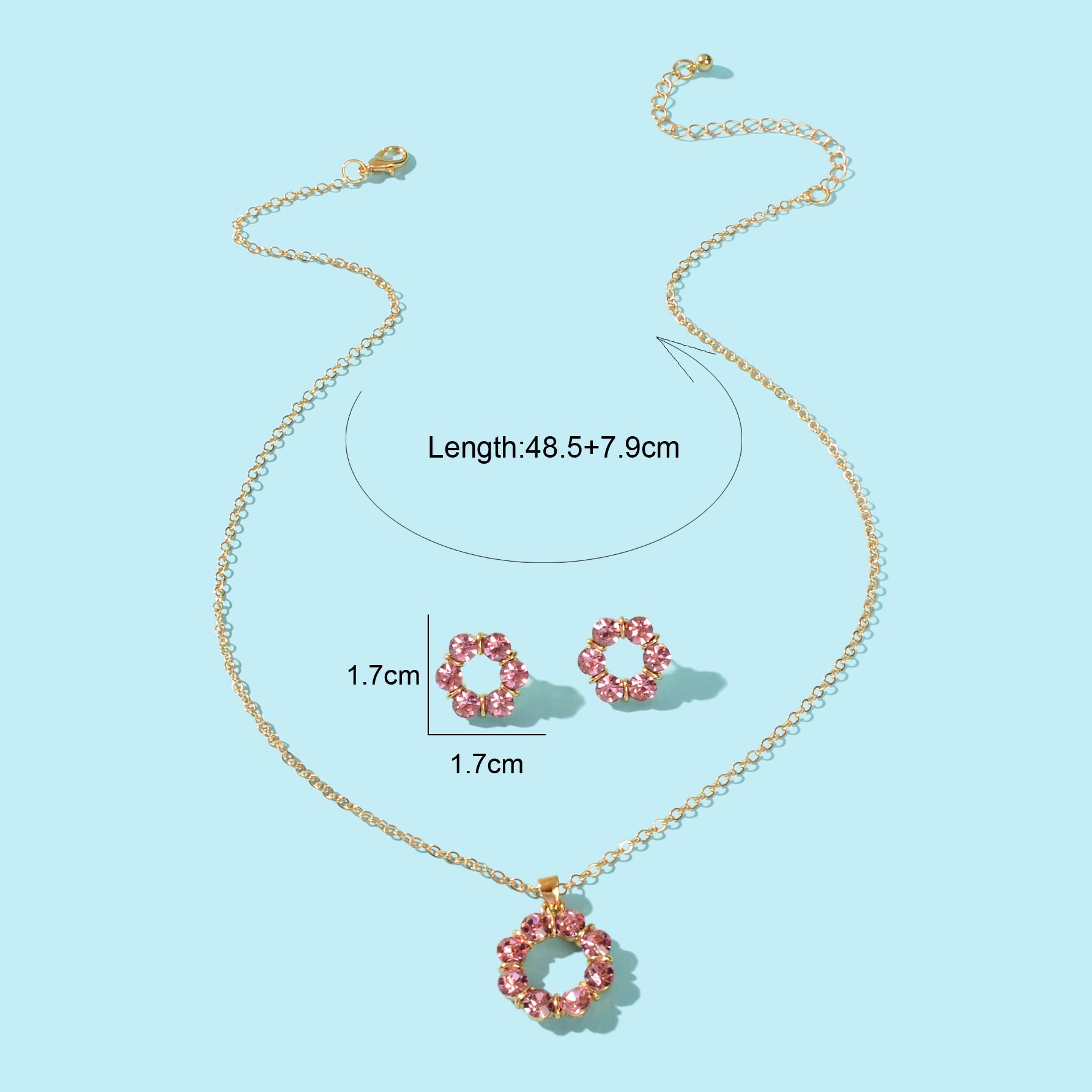 Multicolour Rainbow Round Charm Necklace Stud Earrings Girls Dainty Jewelry Set-3