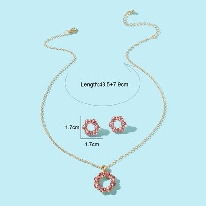 Multicolour Rainbow Round Charm Necklace Stud Earrings Girls Dainty Jewelry Set-3