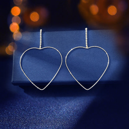 Trendy Rhinestone Decor Silvery Heart Dangle Earrings Women Party Daily Prom Jewelry-2
