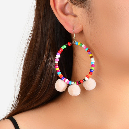 Ethnic Bohemian Style Colorful Beads Circle Ball Charm Dangle Earrings Jewellery-2