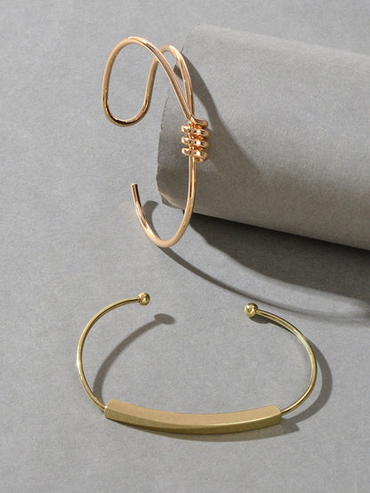 Set of 2 Cuff Bangle Gold Bracelets Elegant Accessories Ensemble Jewellery Gift-0