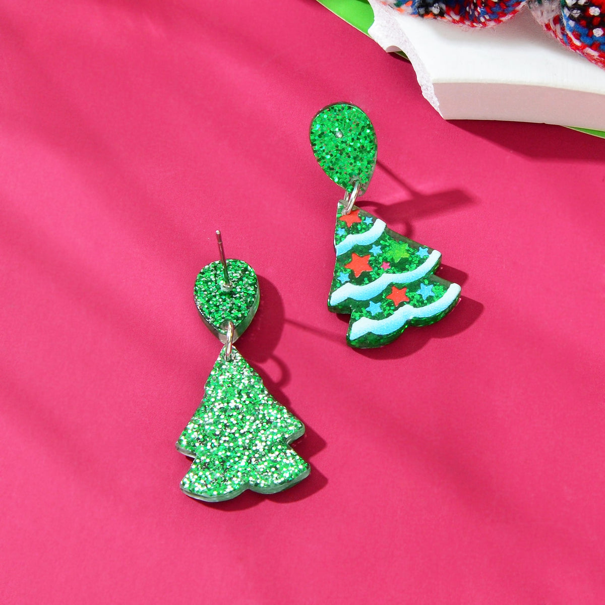 Sparkling Sequin Star Decor Christmas Tree Acrylic Dangle Earrings Jewelry-2