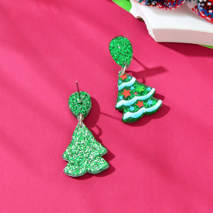 Sparkling Sequin Star Decor Christmas Tree Acrylic Dangle Earrings Jewelry-2