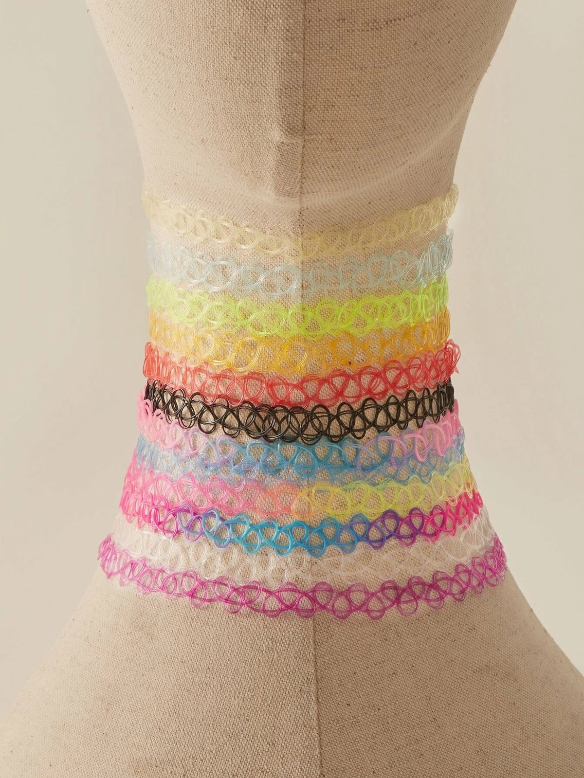 Multicolor 12pcs Set Elastic Boho 90s Tattoo Choker Retro Hippy Stretch Necklace-4