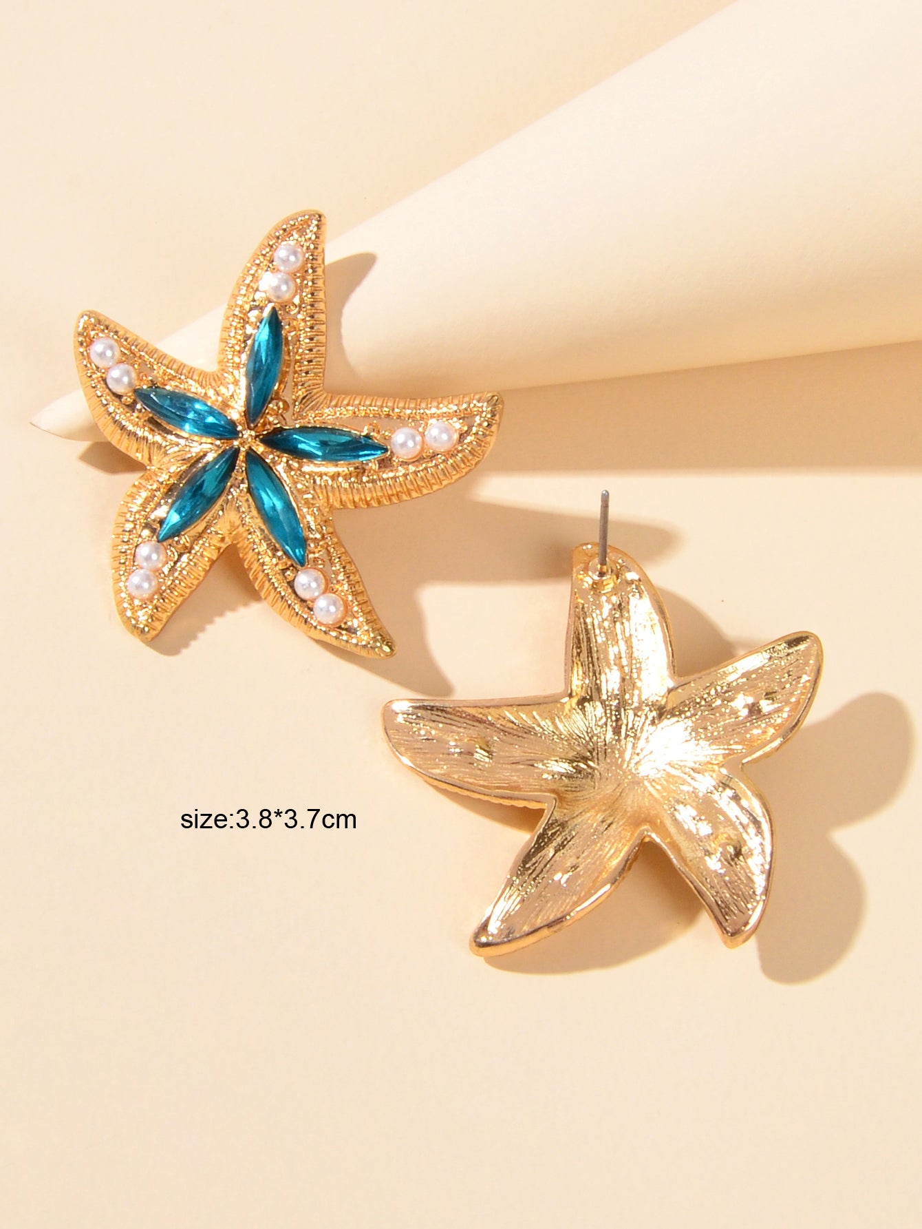 Classic Blue Gemstone Pearl Decor Sea Starfish Stud Girls New Lovely Earrings-2