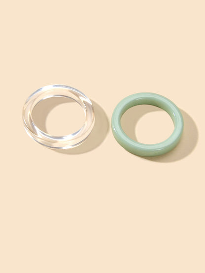 2 pcs Boho Chic Green Transparent Resin Circle Finger Ring set Women Accessories-4