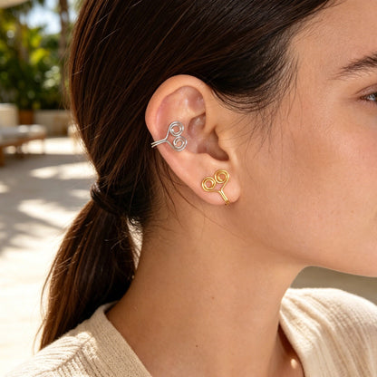 Minimalist Gold Silver Double Spiral Wire Ear Cuffs No Piercing Clip On Ear Clip-0