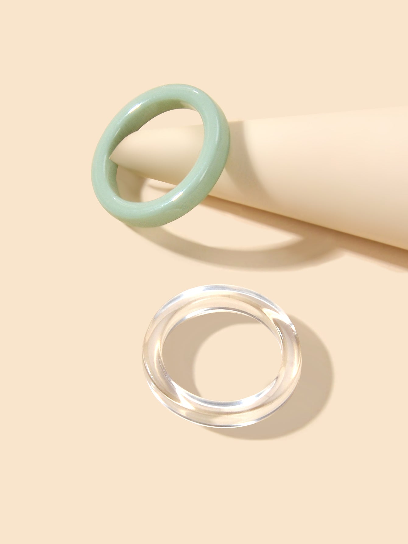 2 pcs Boho Chic Green Transparent Resin Circle Finger Ring set Women Accessories-1
