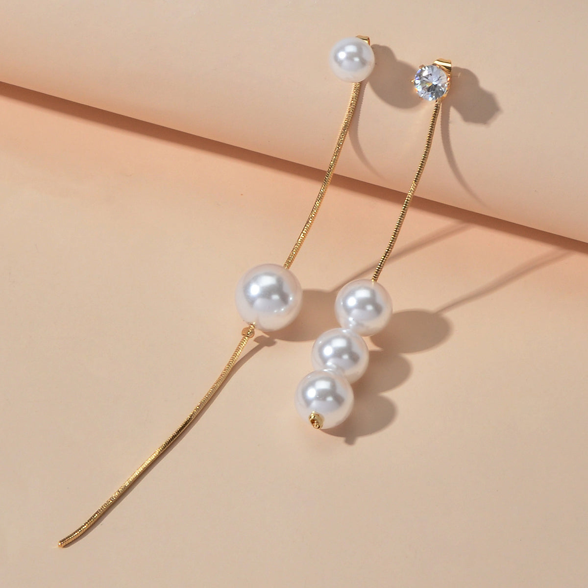 Luxury Jewellery Rhinestone Long Gold Chain Beads Asymmetric Earrings Ear Jacket-0