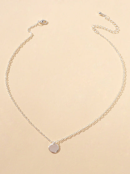 AU Post Round Disc Charm Choker Tag Necklace Circle Pendant Bib Plain Collar-4