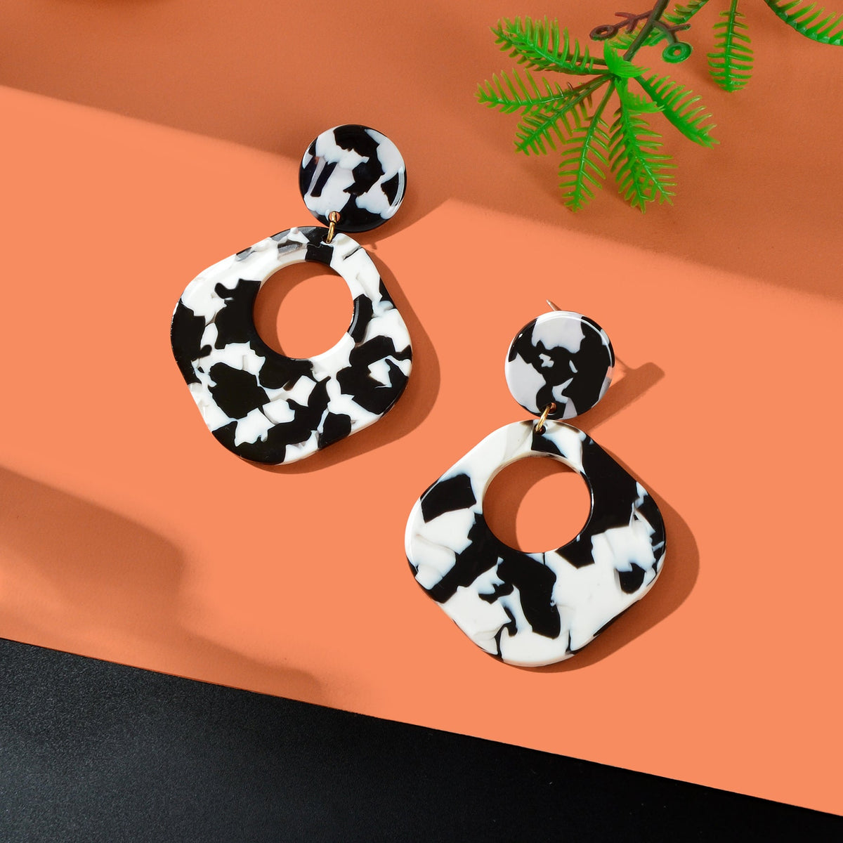 Retro White Black Acrylic Tortoise Resin Round Square Dangle Earrings Daily Officework Party Jewelry-1