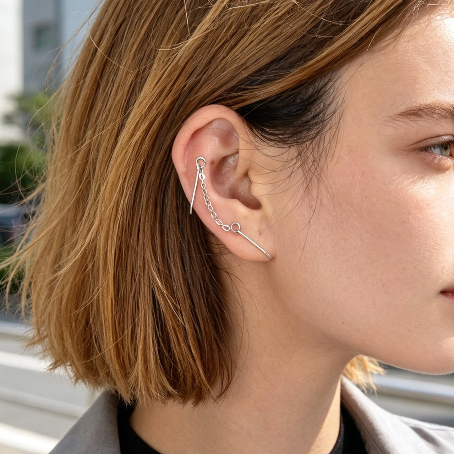 2pcs Hip Hop Street Chain Clip‑On Earrings Casual Simple Non‑Pierced Ear Cuffs-2