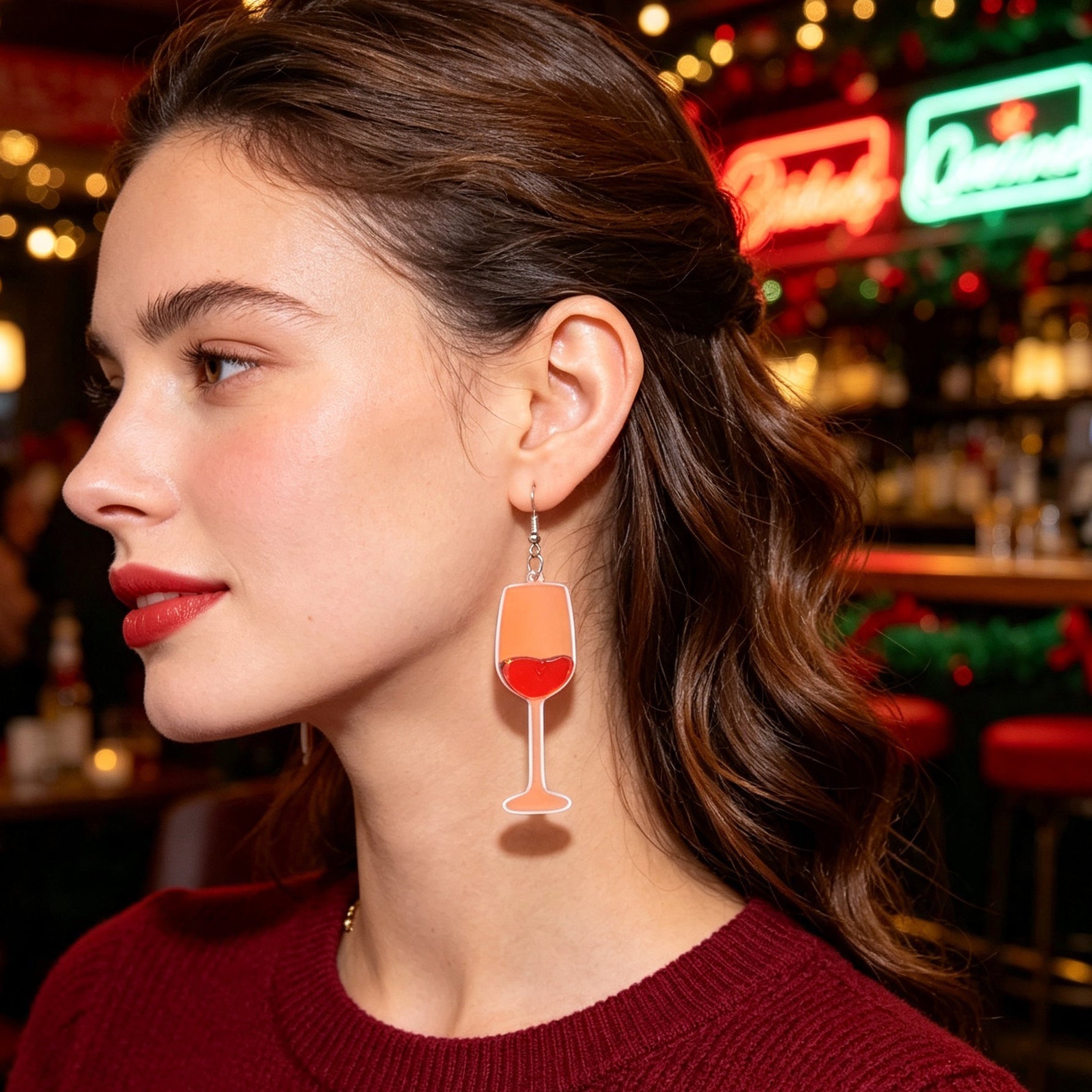 Fun Red Wine Cup Acrylic Dangle Earrings Christmas Party Bar Holiday Jewelry-0