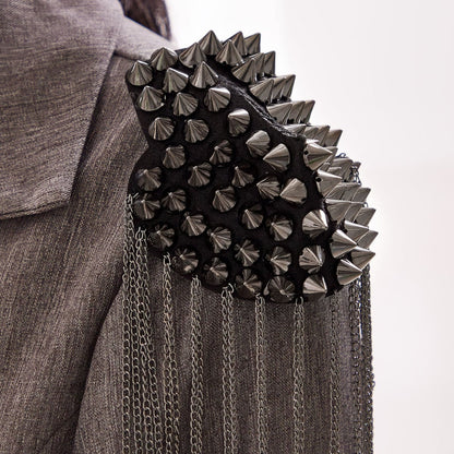 2pcs Fashionable Rivet Fringe Shoulder Epaulet Brooch Edgy Accessories-4
