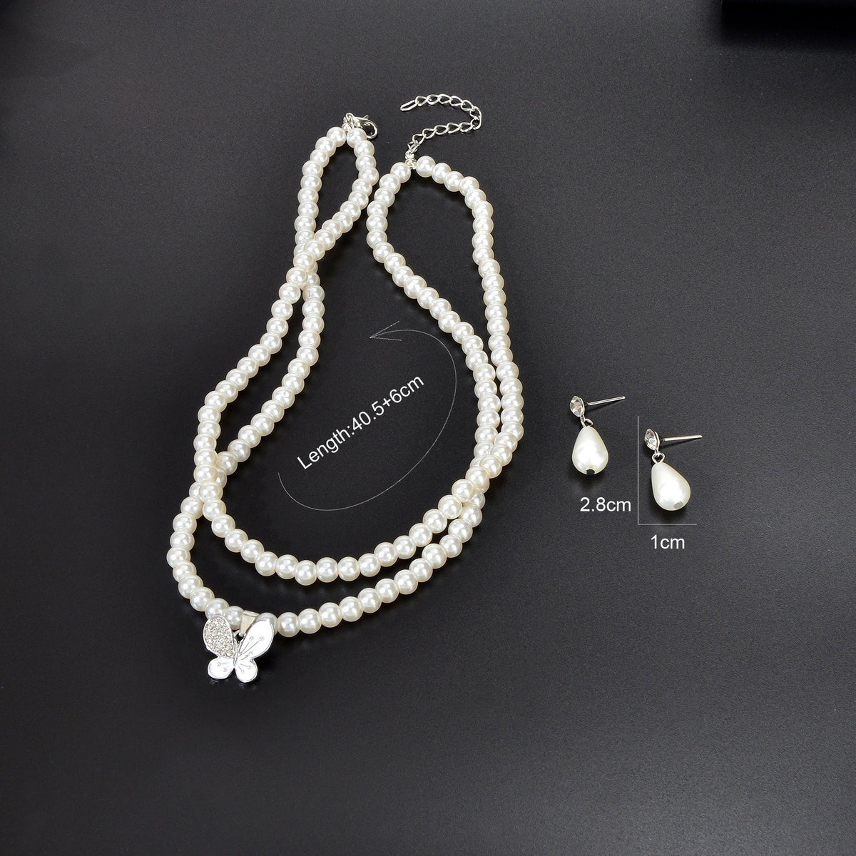 Imitation Pearl Double layered Necklace Water Drop Earrings Banquet Wedding Jewellery set-3