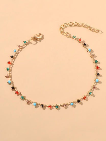 Feelontop Colorful Beads Gold Anklet Bohemia Handmade Beach Bracelet Foot Chain-1