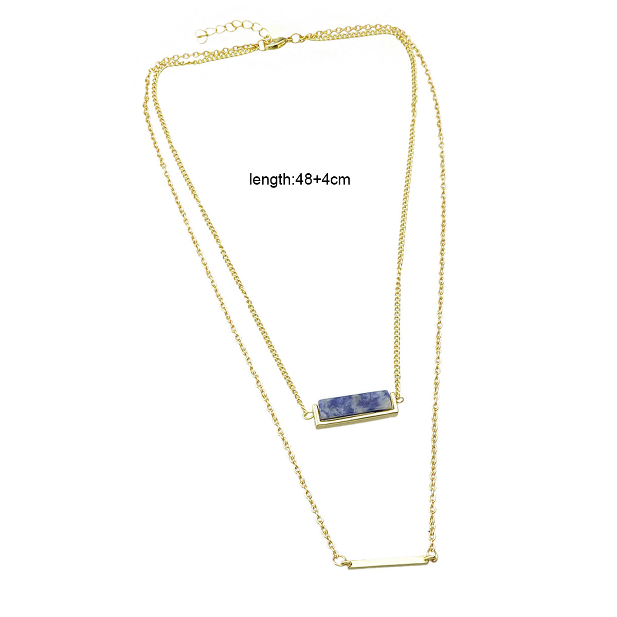Boho Chic Jewellery Multi layer Gold Chain with Bar Blue Stone Pendant Necklace-1