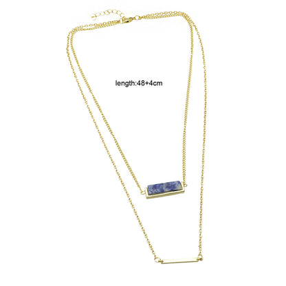 Boho Chic Jewellery Multi layer Gold Chain with Bar Blue Stone Pendant Necklace-1