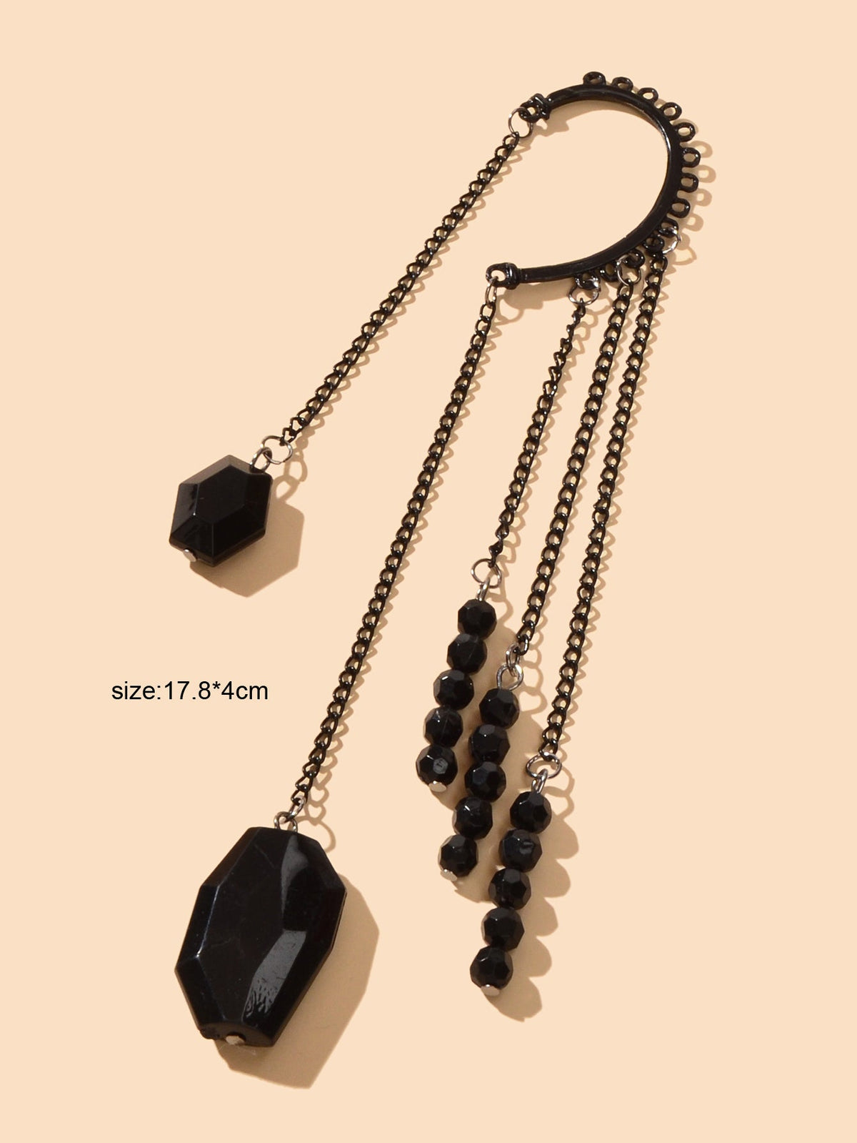 1pc Punk Rock Black Long Chain Tassel Beads Drop Earrings Ear Cuff Ear Climber-2