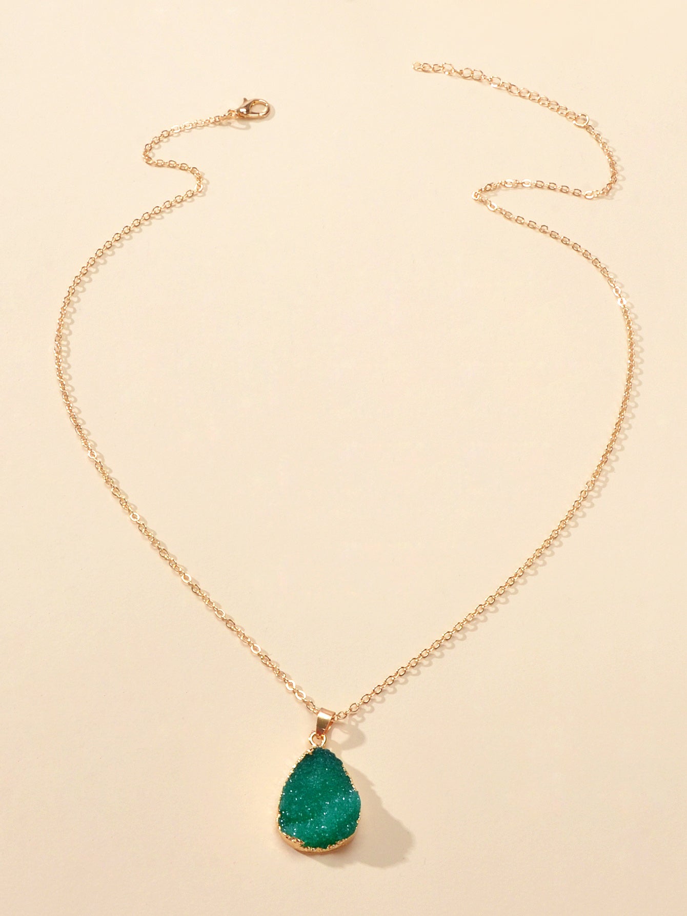 Boho Chic Gold Chain Colorful Stone Resin Water Drop Pendant Ethnic Necklace-1